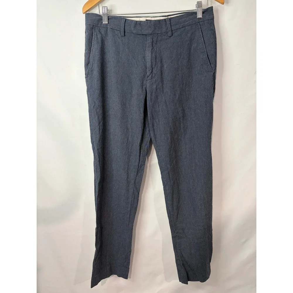 J Crew Bedford Blue Linen Cotton Blend Straight Leg Pants Men 32x30 Chino Career